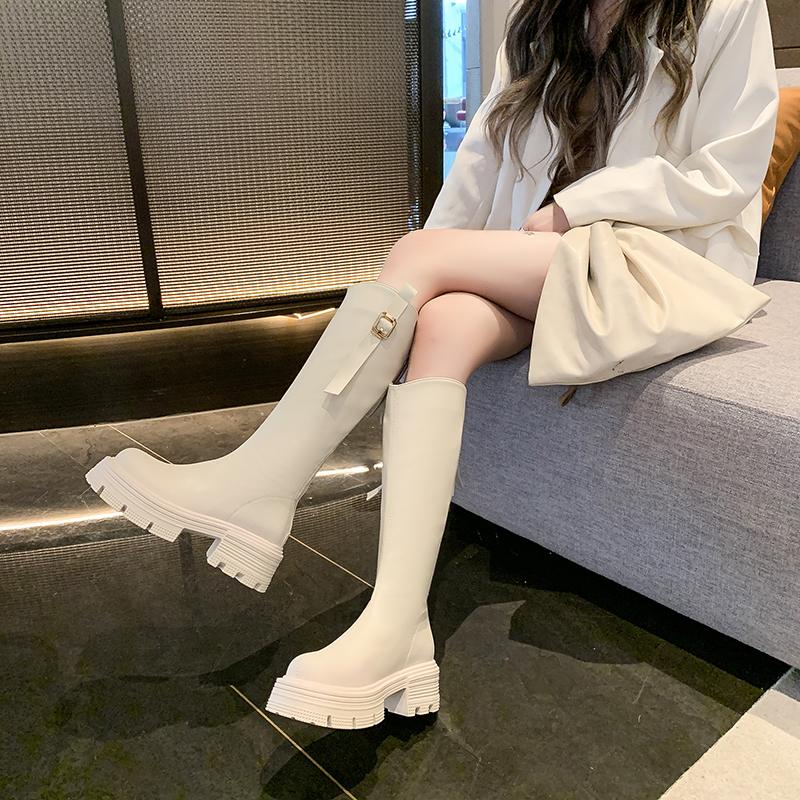 Fashion 2024 Hot Sale Solid Color New Women's Knee Length Boots Autumn Winter Back Zipper Platform Ladies High Boots Botas Mujer.
