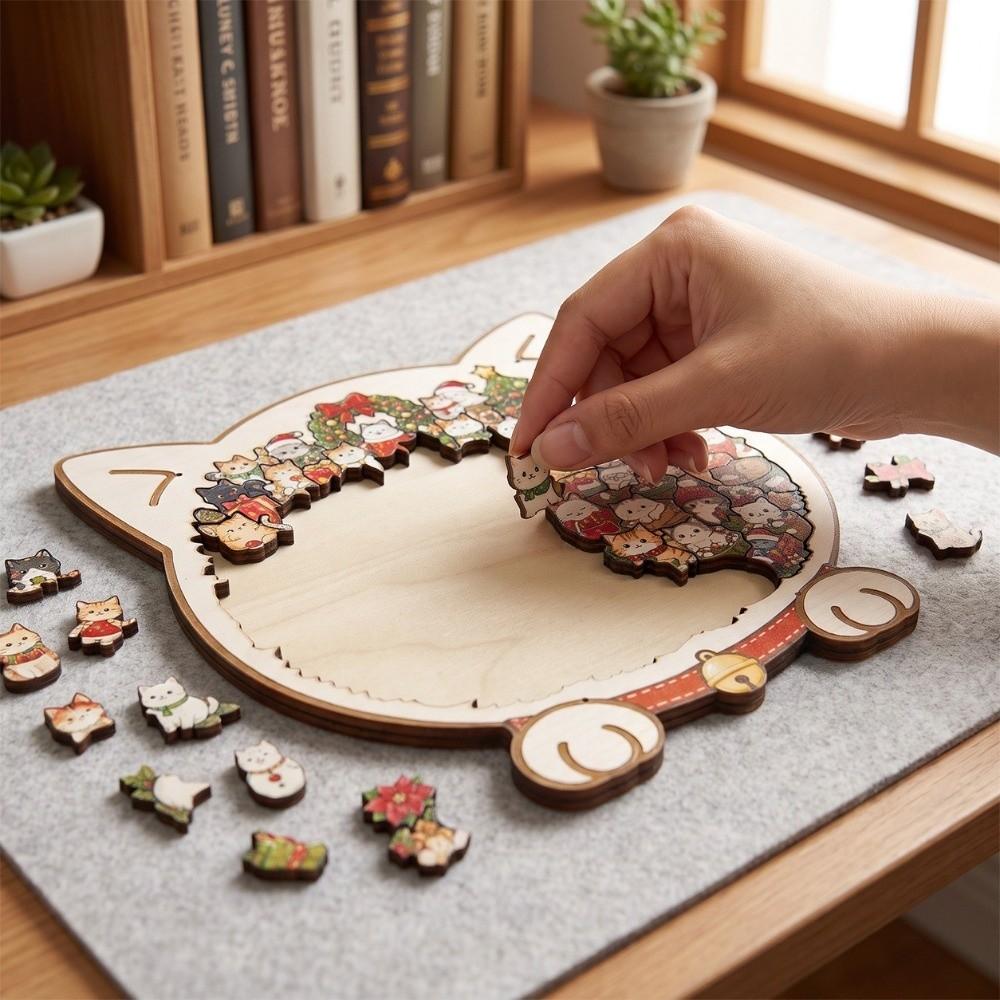Wooden Christmas Dog Puzzle Irregular Shape Puzzle Ornament Tabletop Decoration
