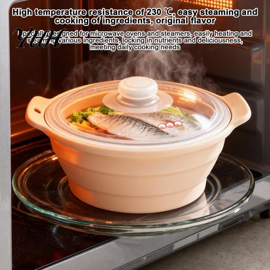 Lightweight Steamer with Steam Grid Foldable Silicone Microwave Steamer, Collapsible Bowl, Lid Heat-Resistant Food-Grade Cookware Lid, Kitchen Gadget