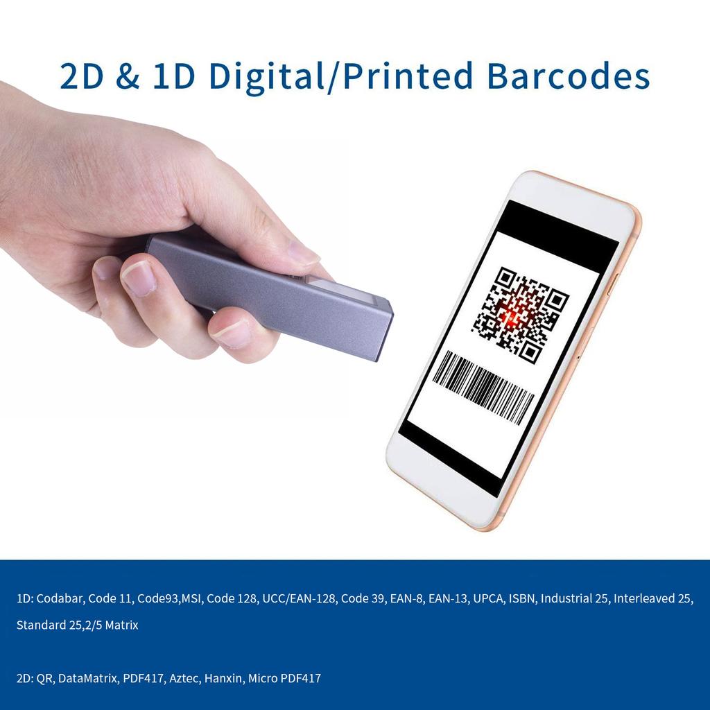 2D 1D QR-сканер штрих-кода с TFT-экраном 3 в 1 BT и 2,4 ГГц, беспроводное и проводное соединение, звук и