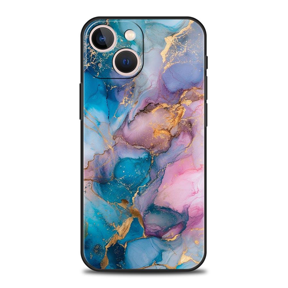 Чехол для телефона для iPhone 16 15 14 13 12 11 Pro Max XS X XR SE 7 8 Plus Мягкий силиконовый Черная крышка Funda Модный Мраморный узор