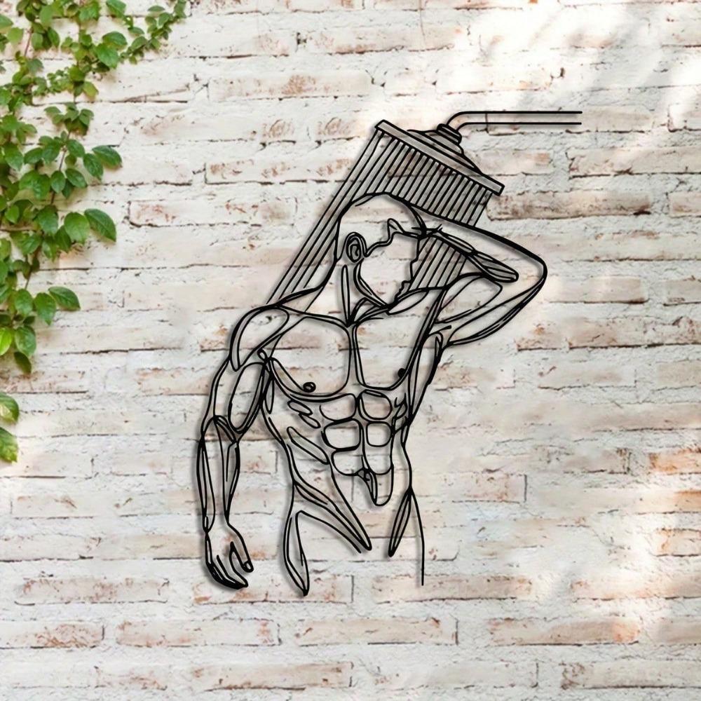 A Muscle Man In Shower Minimalisty Metal Wall Art - Modern Home Decor for Bedroom, Living Room, or Bathroom. Waterproof, Rustproof Installation.