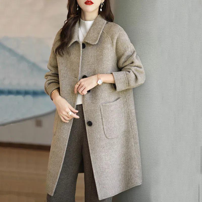 2026 Women's Petite Plus Woolen Coat - Autumn/Winter Korean Style Slimming Mid-Length Overcoat