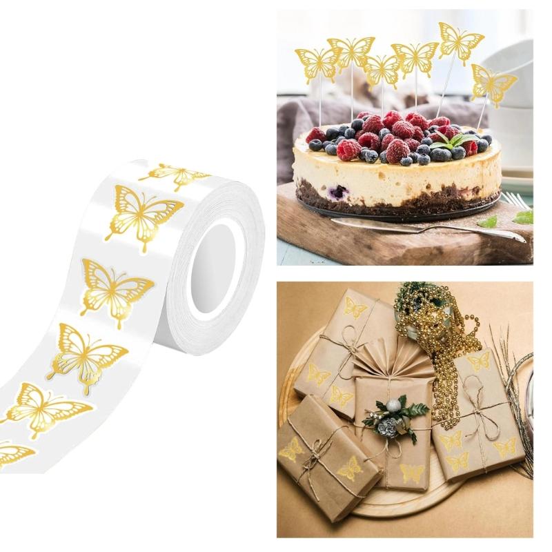 1 рулон водостойкой клейкой наклейки Золотая наклейка-бабочка Легко отклеивается и приклеивается Для журналов, ноутбуков, школьных принадлежностей