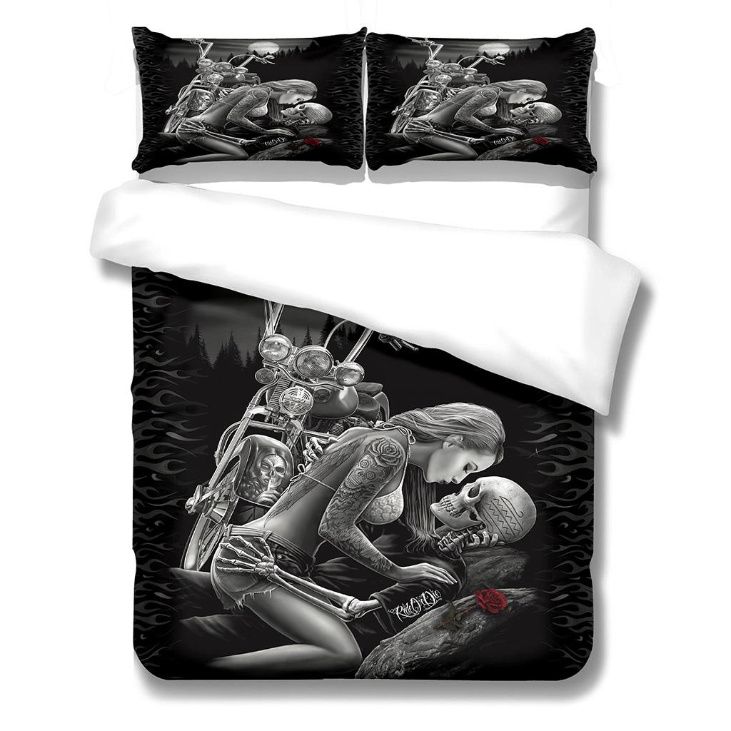 Черный ужас скелеты череп король сидит на троне комплекты постельного белья односпальная двуспальная кровать пододеяльник комплект и 2 шт наволочка