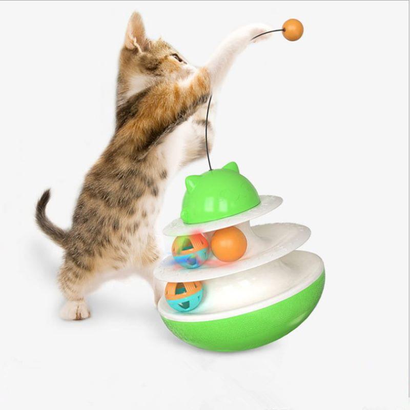 Interactive Tumbler Stick Toy for Cats and Dogs with Puzzle Exercise Slow Feeder Double Track Glowing Ball