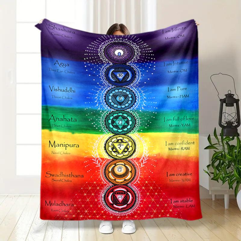 1PC Yoga Elements printed blanket, all season lightweight home office outdoor nap multifunctional blanket A12