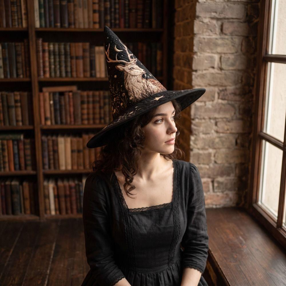 Wide Brim Halloween Witch Hat Vintage Party Hat Pointed Wizard Hat Cosplay Party
