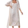 Women’s Nightgown Slip Night Dress 2 Pieces Set Satin Stripe Pajamas Dressing Gown Robe Sleepwear Home Wear Spring Autumn Sleep Lounge Clothes