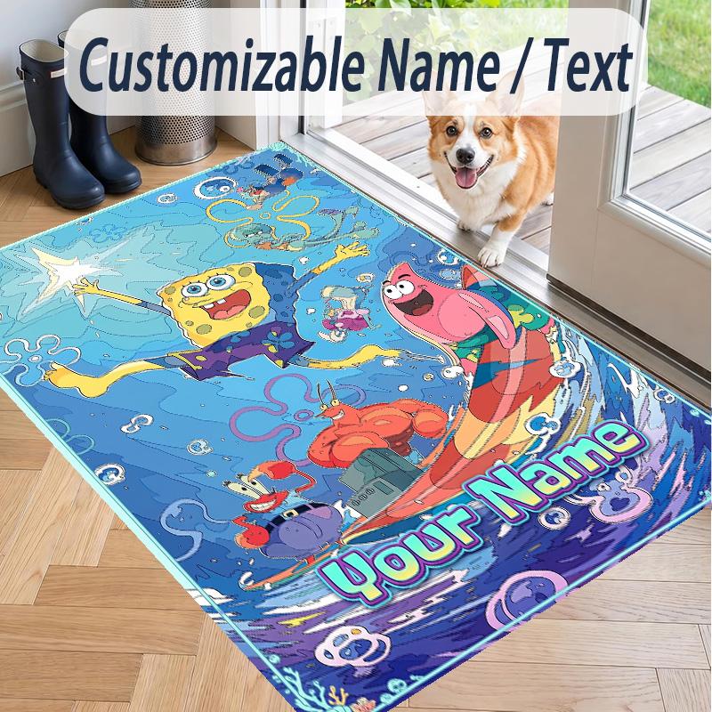 Custom Text SpongeBob Pattern Floor Rug Soft Indoor Carpet Mat Living Room Bedroom