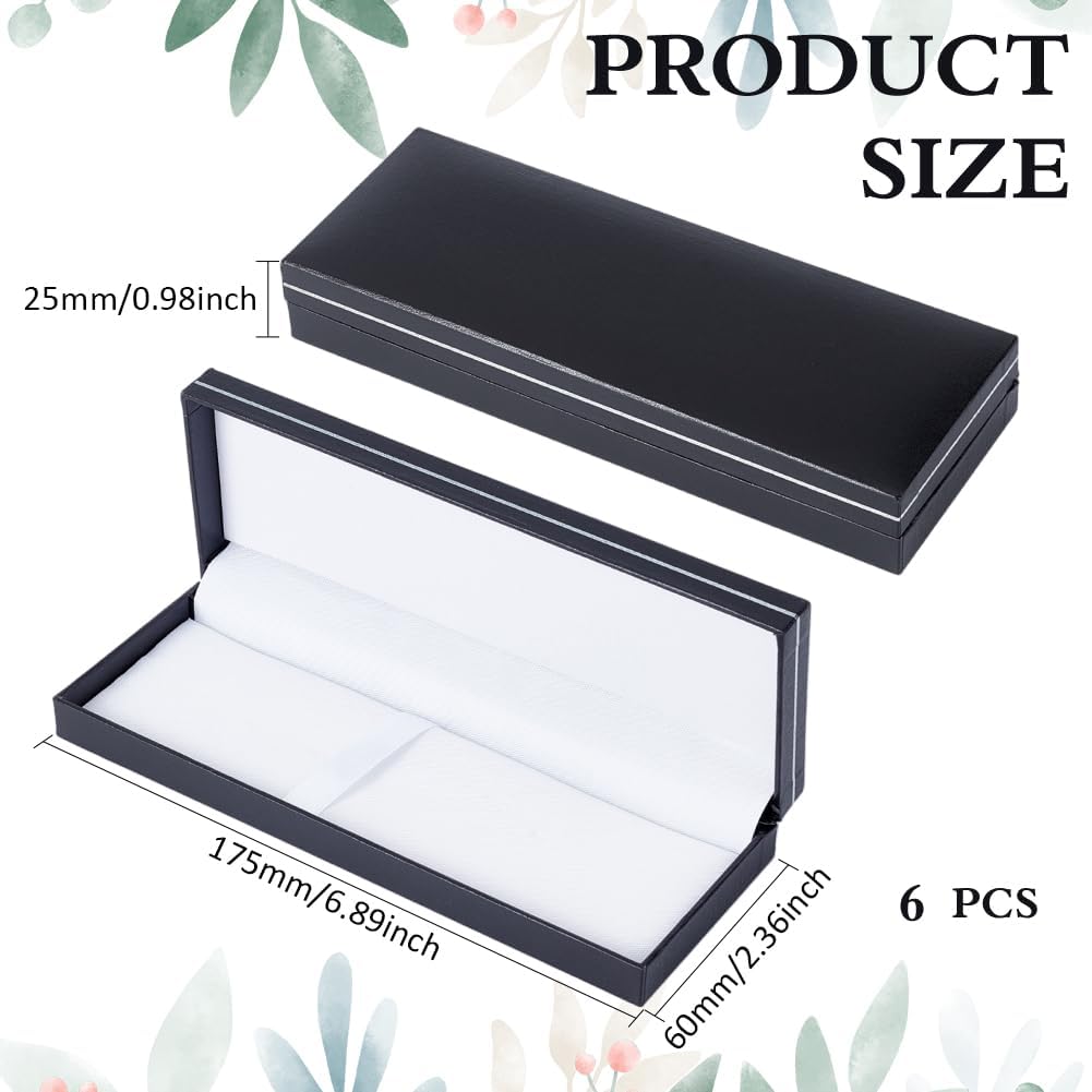 BENECREAT 6 Pcs Black Pen Gift Box, 6.9x2.3x1 Inch PU Leather Penbox, Empty Long Fountain Pen Box for Packaging, Back to School Season, Graduation