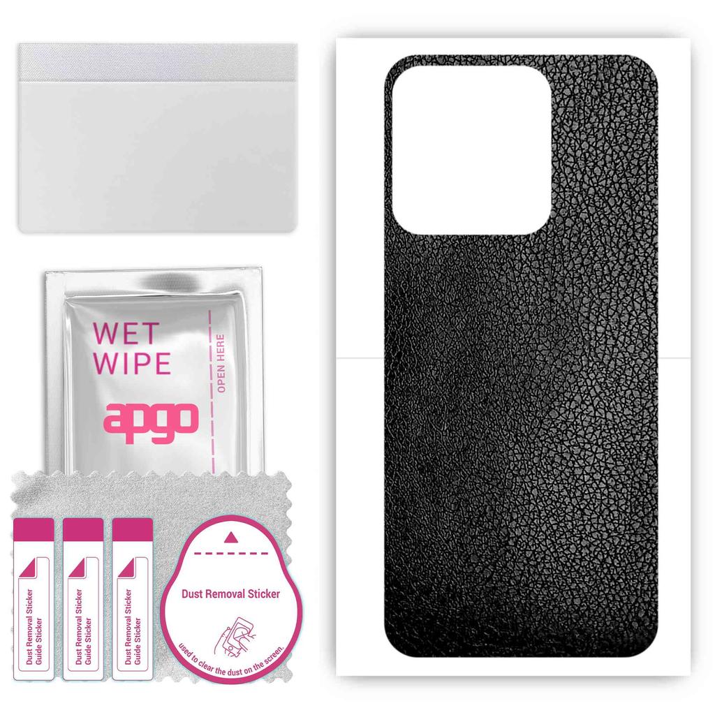 apgo Protective Skin Sticker for the Back Compatible with Tecno Spark 8, Wrap Film, Foil, Vinyl - Pattern Black Leather