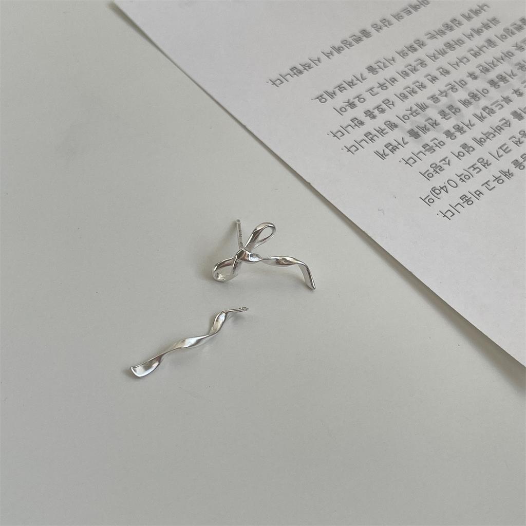 Silver needle ribbon bow stud earrings Mori series sweet little fragrant earrings niche high-end spring new earrings