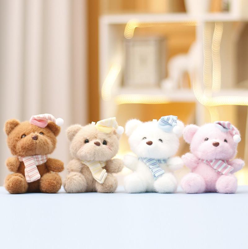 Santa Hat Bear Plush Toy Soft Stuffed Animal Keychain For Holiday Gift