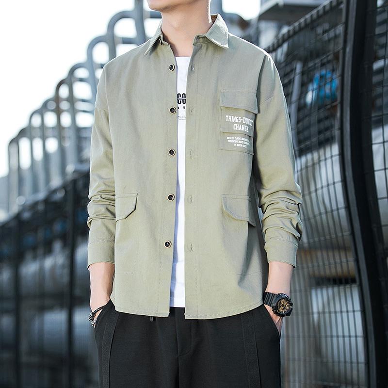 Осенняя новая куртка рубашка мужская мода красивая повседневная модная рубашка мужская рубашка с длинными рукавами пальто с лацканами топ