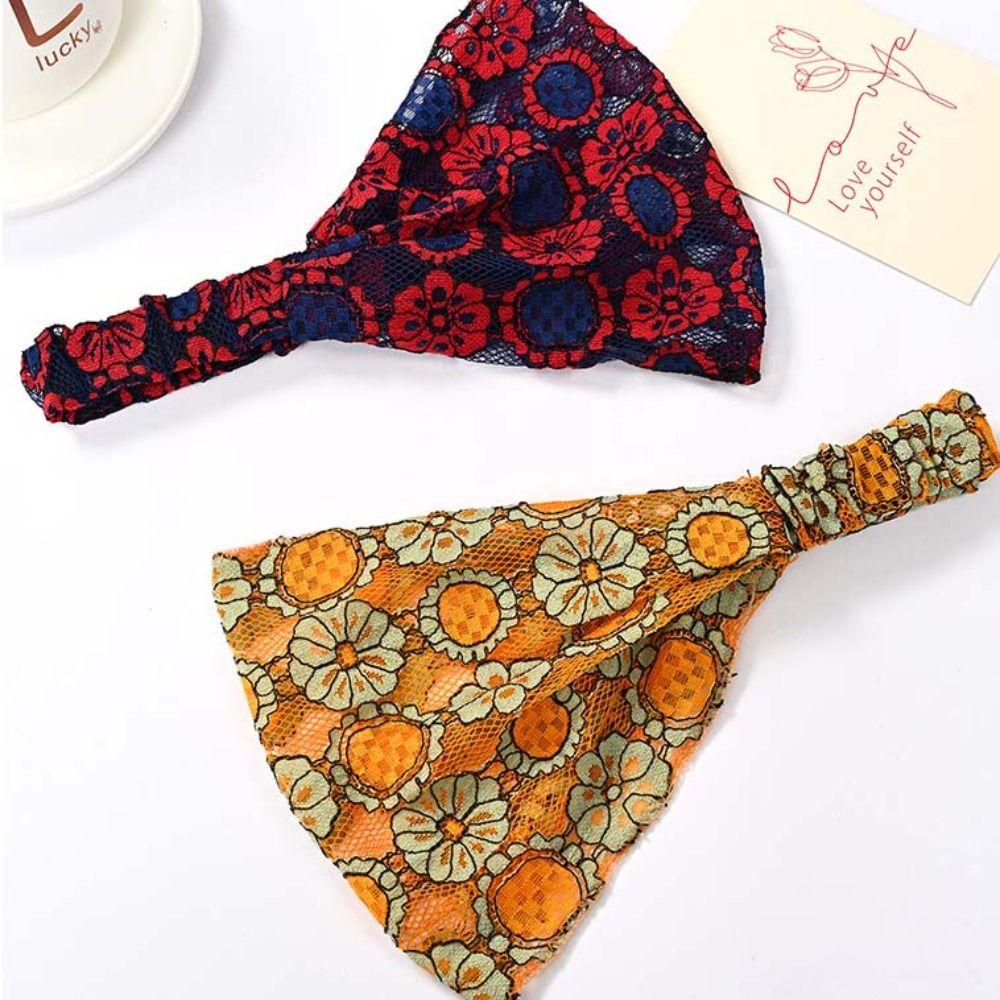 Non Slip Lace Hairbands Hollow Wide Side Head Wrap Fashion Mesh Flower Headband Party