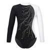 Girls Kids Sparkly Rhinestones Gymnastic Leotard Long Sleeve Ballet Dance Athletic Workout Bodysuit Unitard