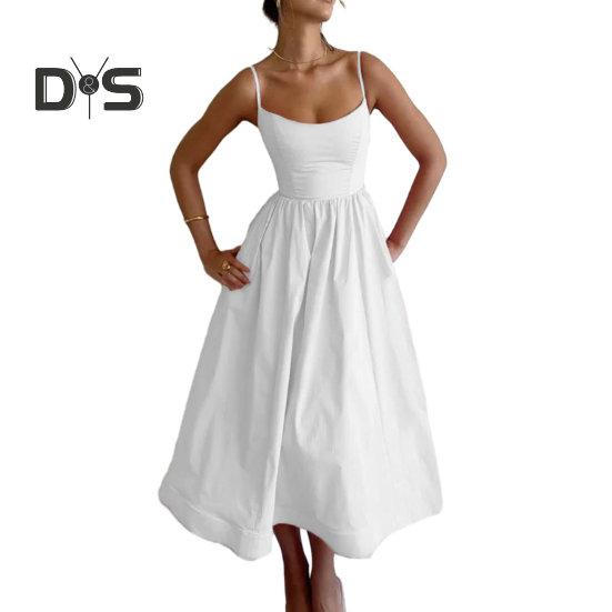 Женское вечернее платье с зауженной талией, без рукавов, с открытой спиной, с глубоким вырезом, плиссированное, А-силуэта, с большим подолом, в стиле принцессы, однотонное платье на бретелях, вечернее, выпускное, миди