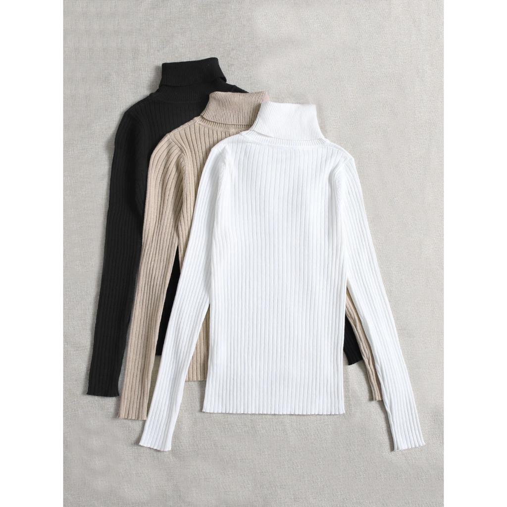 3 футболки с воротником-стойкой в рубчик, универсальная тонкая однотонная футболка с длинным рукавом для весны и осени, женская одежда