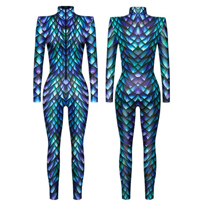 Женский костюм для всего тела, костюм русалки для косплея, комбинезон с длинными рукавами, праздничный купальник, цельное боди