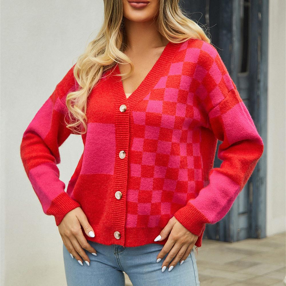 GMXIA Женская мода, повседневный полосатый принт, осень-зима, свободные свитера с длинным рукавом и v-образным вырезом