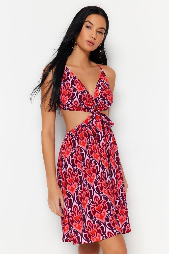 Women Fashion Beach Strap Sleeve Mini Black Mini Woven Cut Out Window Linen Blended Beach Dress