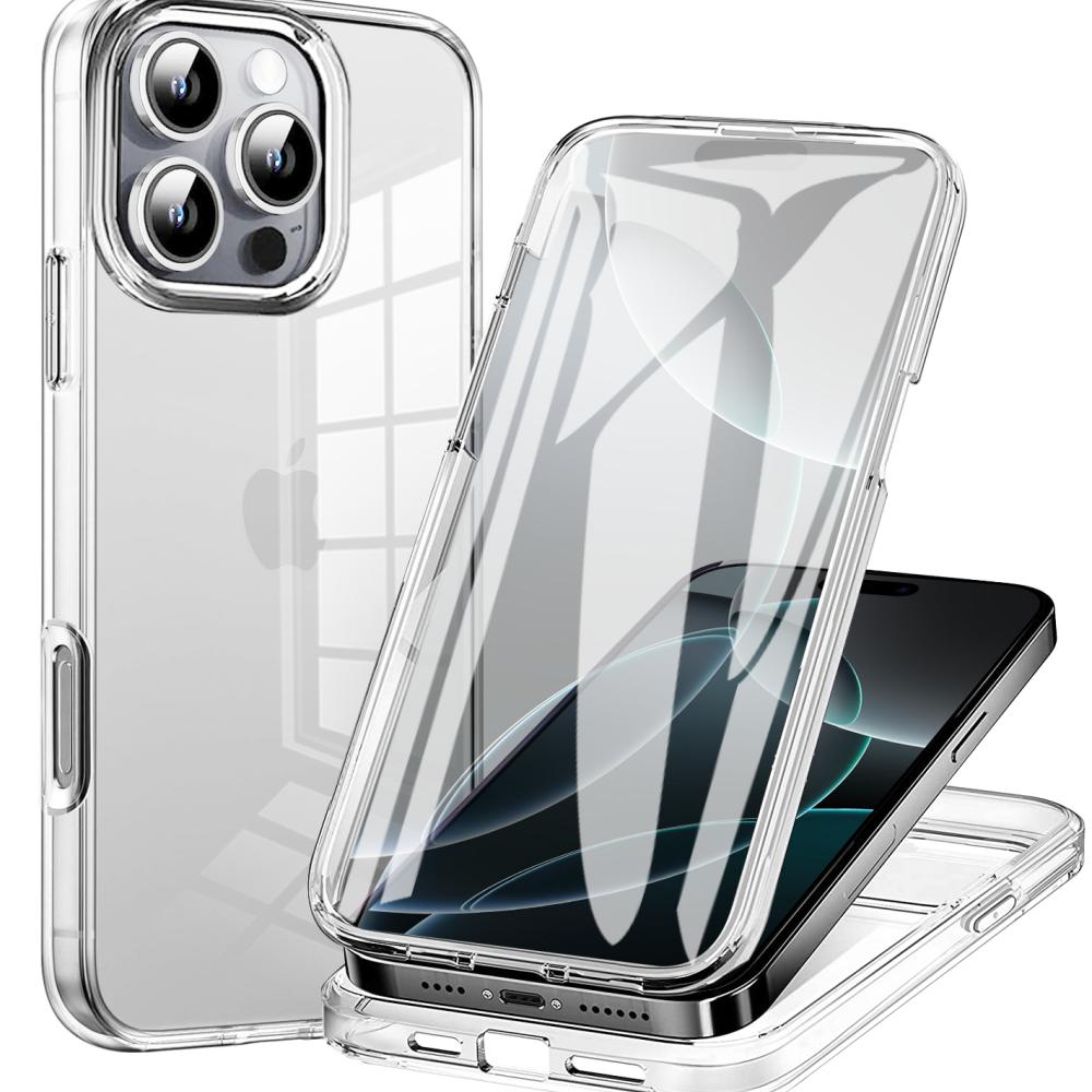Чехол 360° на все тело Для iPhone 17 Air 16 15 14 13 12 11 XR XS Plus Pro Max Mini Силикон ТПУ+ПК Чехол Прозрачный Защитная Крышка