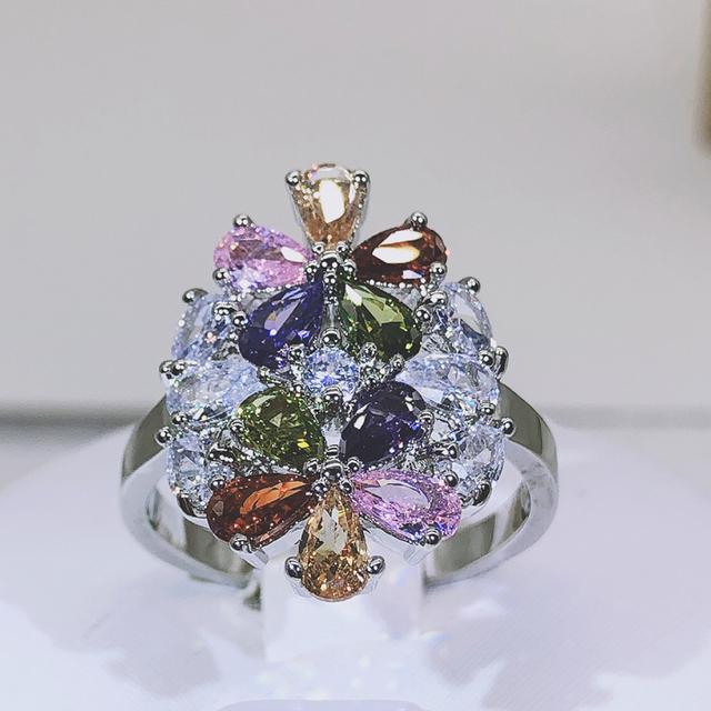 New Arrival Flower Shape Zircon Wedding Rings For Women Multicolor Crystal Zirconia Luxury Birthday Ring Party Jewelry Gift