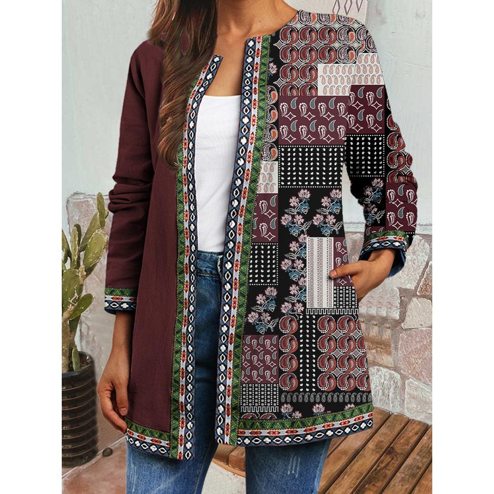 GMXIA Осень-зима винтажный этнический стиль принт большой размер куртка кардиган женская одежда