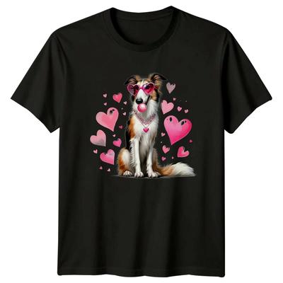 Dog Heart Sunglasses Dogs Animals Mens Tee Womens Graphic Valentines Day
