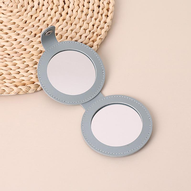 2-стороннее зеркало для макияжа, однотонное, из искусственной кожи, простое, портативное, складное, для студентов, компактное, симпатичное, карманное зеркало