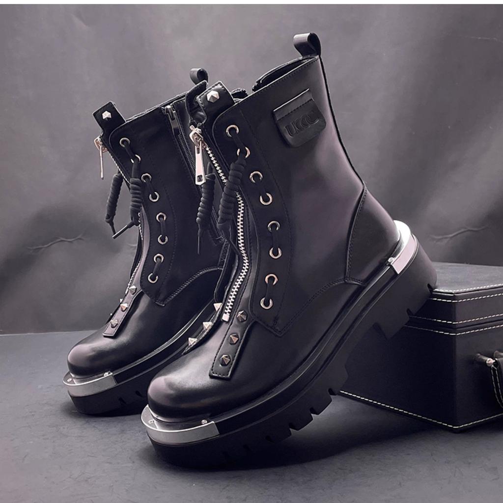 Мода Высокое качество Кожа мужские туфли на платформе лоферы модные панк Кроссовки Повседневная обувь высокие кеды Zapatos Hombre A7