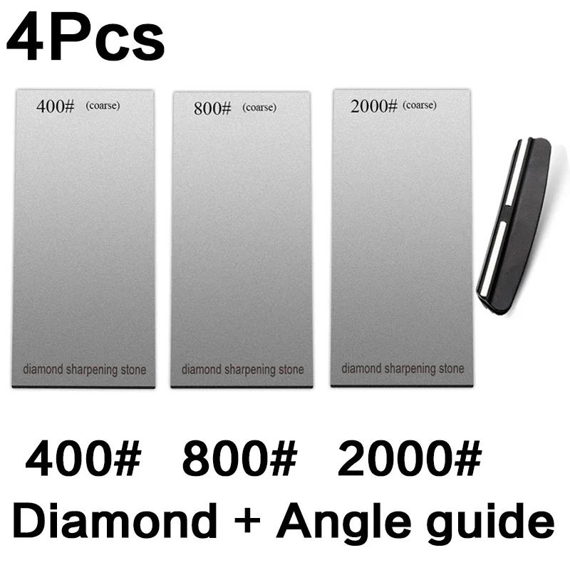 Алмазные точильные камни 120/600/1500/3000 грит Точилка для ножей Нескользящая основа Набор инструментов для заточки кухонных ножей Пластина-хлопья