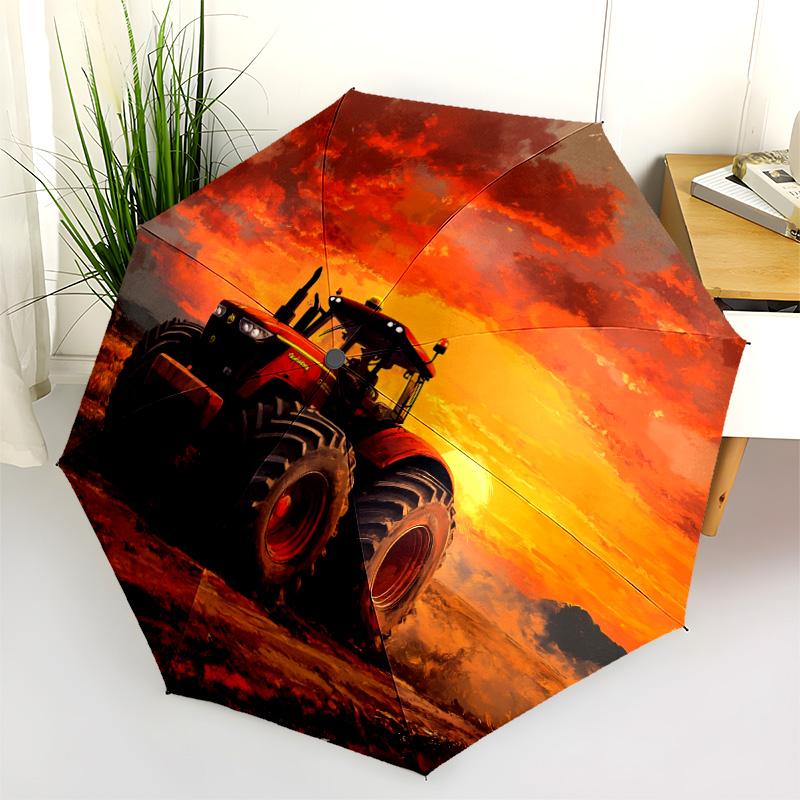 Зонт-автомат с рисунком «Строительная техника», портативный и складной дизайн, 8 спиц, рождественский или праздничный подарок.