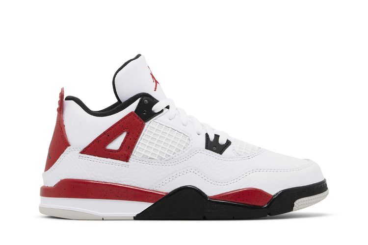 Детские кроссовки Nike Jordan 4 Retro Red Cement (PS) Белый/Огненно-красный/Черный/Нейтральный серый