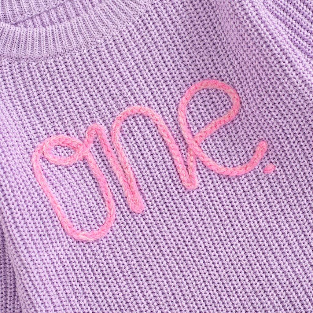 Вязаный комбинезон на день рождения для девочек с длинными рукавами и круглым вырезом, вышитыми буквами, комбинезон