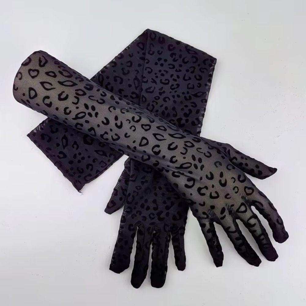 High Elasticity Mesh Gloves Transparent Leopard Print Gloves Personality Long Gloves  Evening Party
