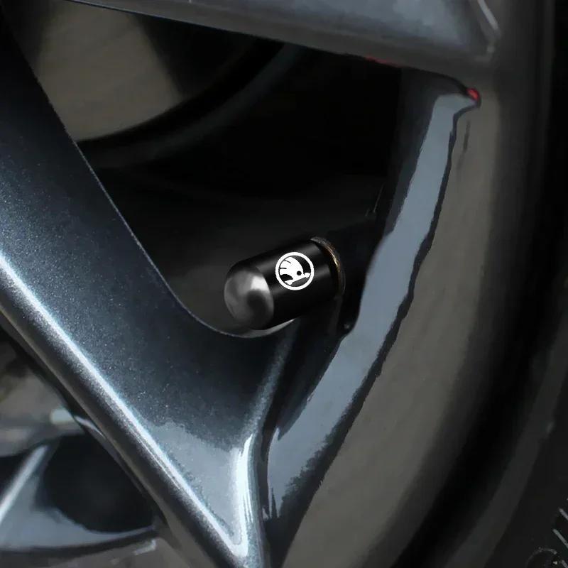 LAX4 Car Air Valve Tyre Stem Caps Ccover Decor Parts for Skoda Rapid Yeti Karoq Fabia 2 Superb Felicia Kodia Kamiq Octavia A7 Tour