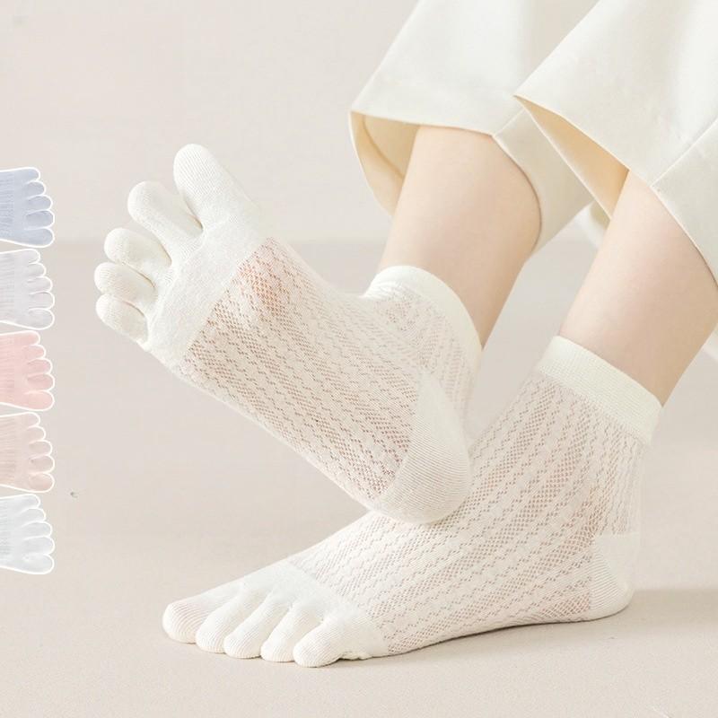 Five Finger Socks Summer Thin Cut Hollow Mesh Toe Socks Breathable and Sweat Absorbing Women's Short Tube Cotton Socks Spring and Autumn