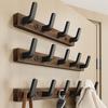 Small Walnut Wood Coat Rack with 5 Hooks Strong Load-bearing Easy To Install Wall Mount Heavy Duty Wooden Jacket Hanger Towel Hook