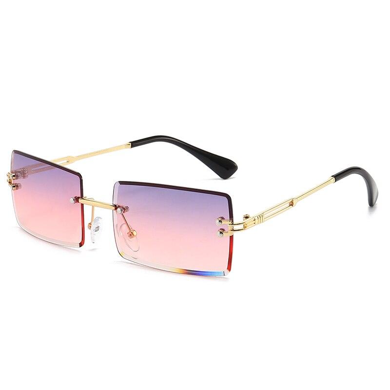 Vintage Fashion 2021 New Sunglasses Rimless Frameless Rectangle Shades Gradient UV400 Summer Traveling Sun Glasses for Women