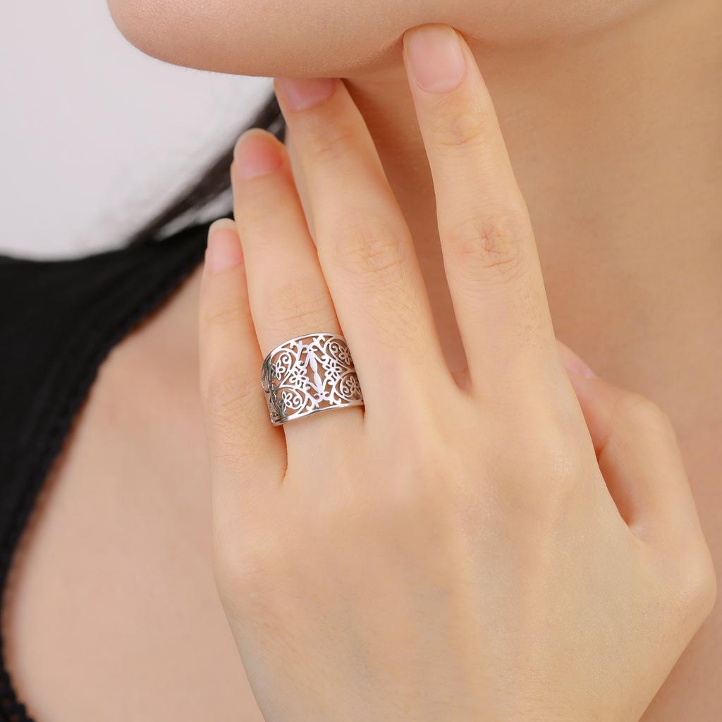Lucktune Filigree Flower Rings Stainless Steel Women's Finger Rings Lucky Gold Flower of Life Jewelry Party Birthday Gifts