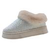Shiny Sequin Non-Slip Snow Boots Women Winter Faux Fur Platform Plush Ankle Boots Woman Flat Heel Thick Bottom Warm Cotton Botas