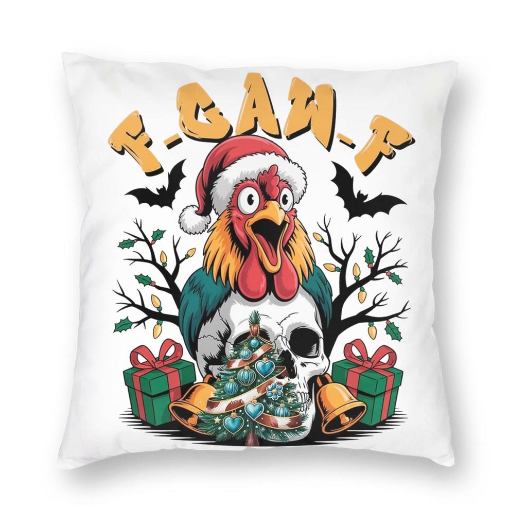 Christmas F-Caw-F Chicken Pillowcase Printed Polyester Cushion Cover Decorative Pillow Case Cover Home Zippered 18''