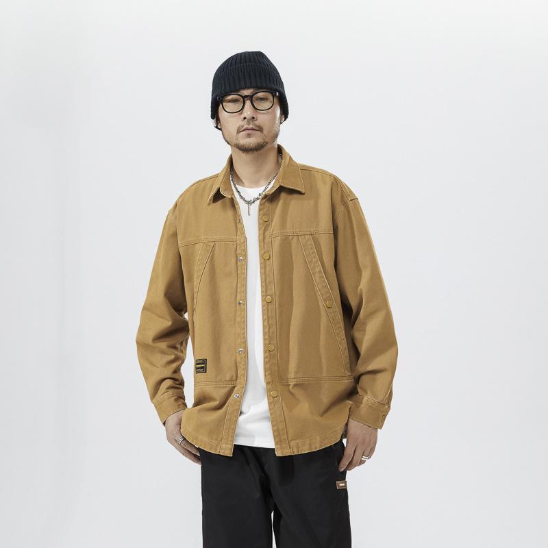 Куртка из плотного хлопкового денима, мужская, высококачественная, с текстурой, толстая, с длинными рукавами, в американском стиле, в стиле ретро, повседневная рубашка