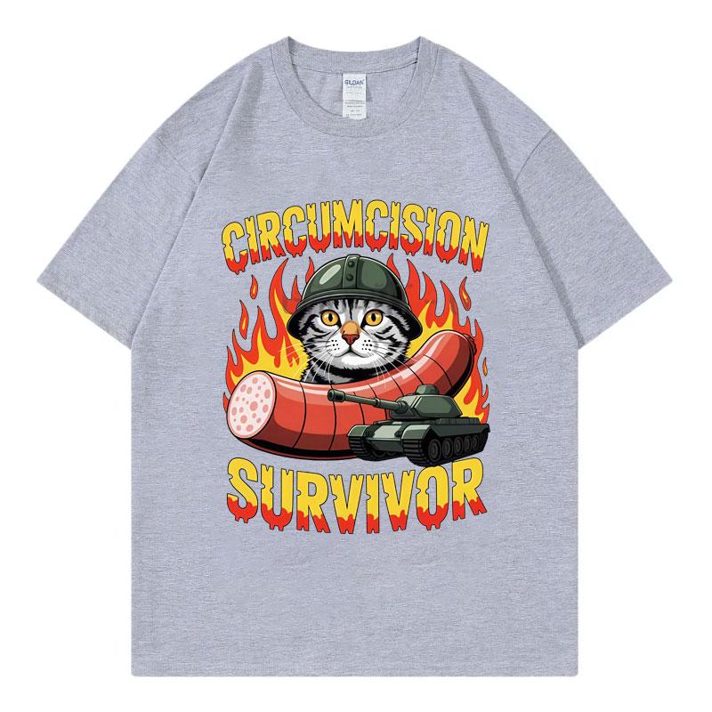 Circumcision Survivor Funny Cat Meme Graphic T Shirts Harajuku Y2k Short Sleeve Tshirts Men Women Casual Loose Cotton Tshirt