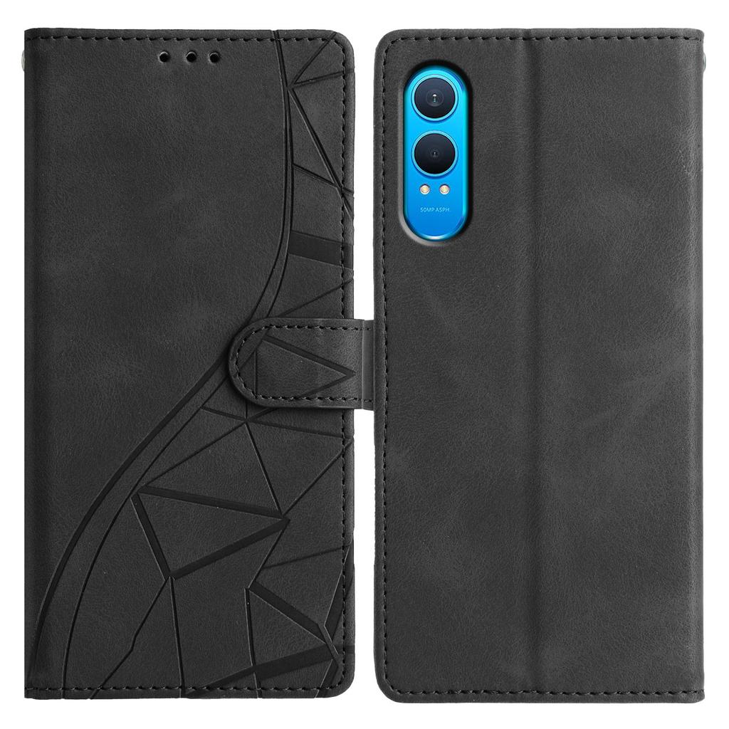 For OnePlus Nord CE4 Lite 5G Case Wallet Stand Imprinted Triangle Pattern Leather Phone Flip Cover