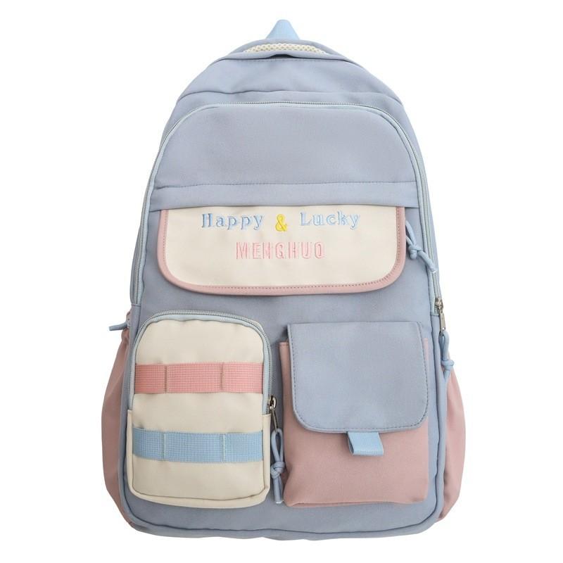 Japanese Style Primary School Girls Backpack Cute Large Capacity Schoolbag High School Campus Wind Double Shoulder Bag White