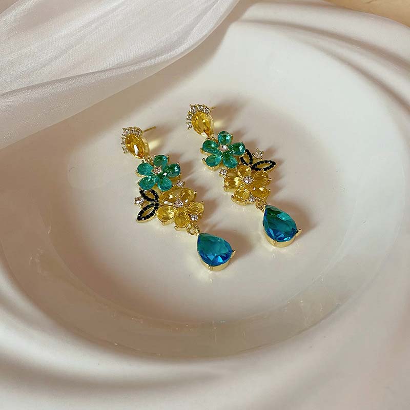 Новые модные красочные цветочные серьги-кисточки модные длинные серьги с кристаллами и цирконами женские аксессуары ювелирные изделия