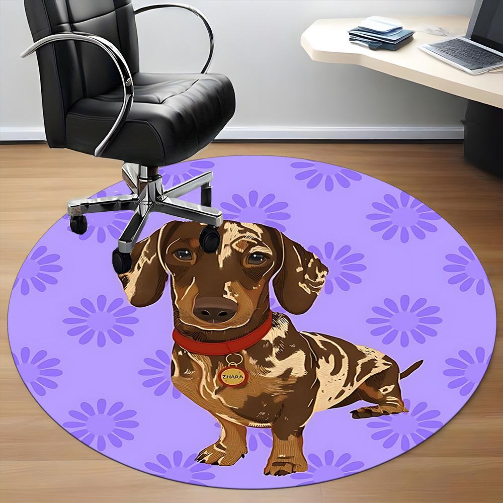 1pc Dachshund Office Round Rug, Non-slip, Soft and Durable Office Rug for Interior Decoration, Perfect for Office, Beautiful Decoration yy260324094
